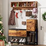 yacchi home 39/'' Coat Rack Shoe Bench Set with Flip Top Box and 2 Drawers,Yacchi Home Entryway Storage,7 in 1 Rack, Storage 7 Hooks& Umbrella -Rustic Wood, B1 (YCH000078)