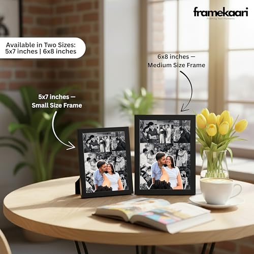 Image of Framekaari Customised Couple Photo Frame | Personalized Photo Collage Frame with Custom Text | Birthday, Anniversary & Romantic Gift for Couples | Tabletop & Wall Mount | 16x21 cm (Design-01)