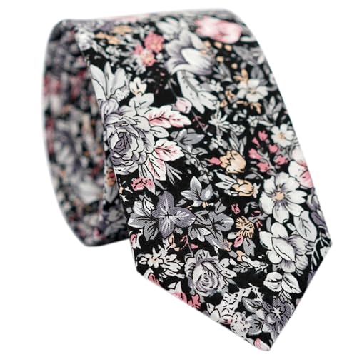 Image of BELLUNO Men's Cotton Floral Skinny Tie, 2.5 inch Width, with Gift Box
