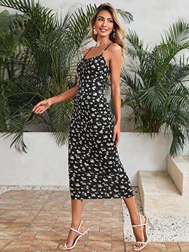 Floerns Women's Floral Print Drawstring Front Sleeveless Cami Midi Dress3