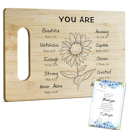Sunflower Bamboo Cutting Board for Kitchen, Inspirational Bible Verse Charcuterie Boards, Christian Religious Spiritual Birthday Gift for Friends Mom Women -014