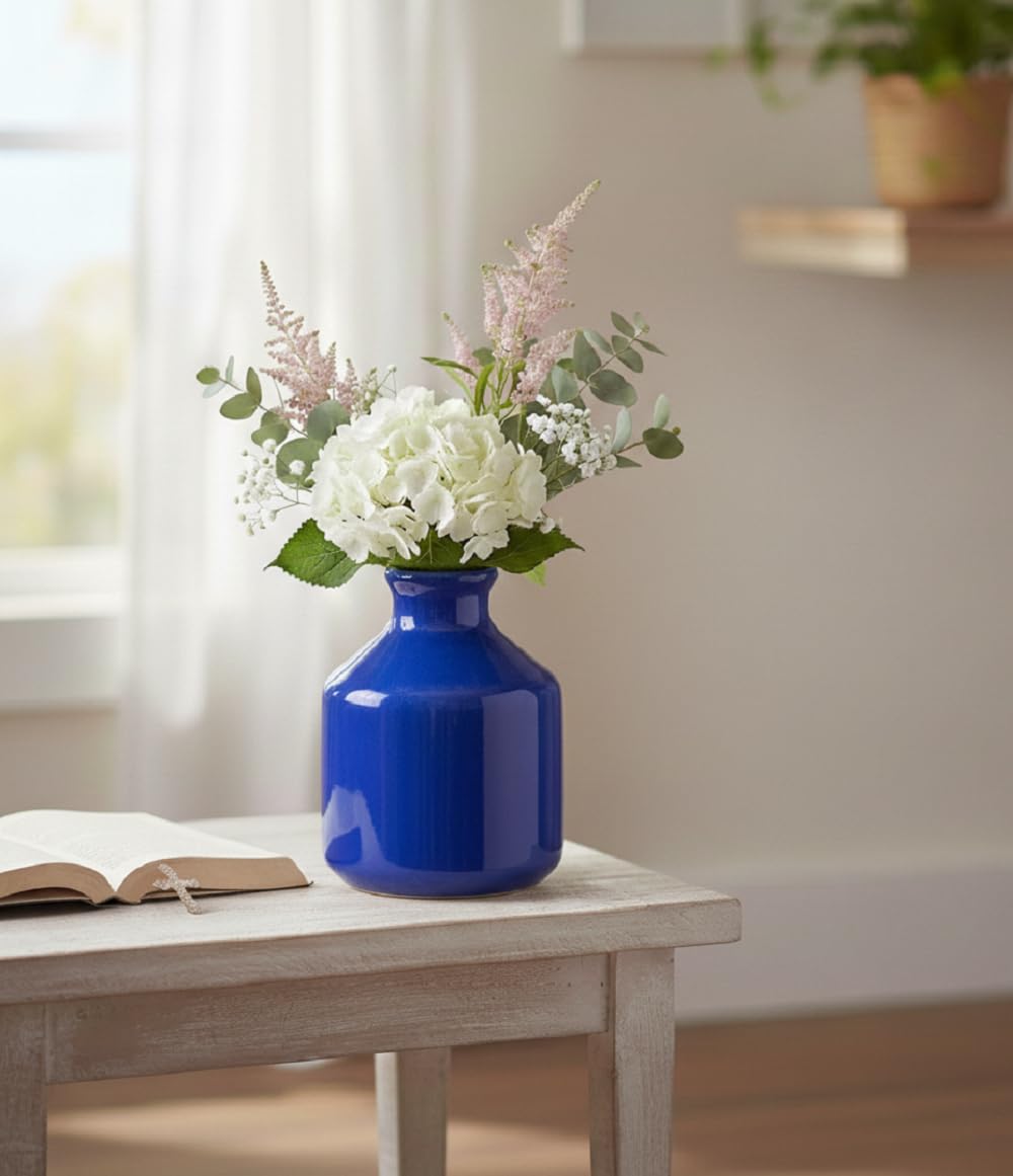 Ceramic Flower Vase Pot, Small, Blue, 1 Piece for Home Decor, Living Room, Bedroom, Center Table and Office Decoration-image-48