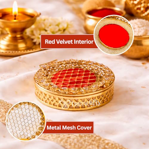 Image of Trendifly Metal Round Gold Silver Coin Cash Shagun Box | Decorative Ring Coin Sikka Storage Gift Box | Wedding Pooja Baby Shower Housewarming Shagun Rakhi Raksha Bandhan Return Gifts