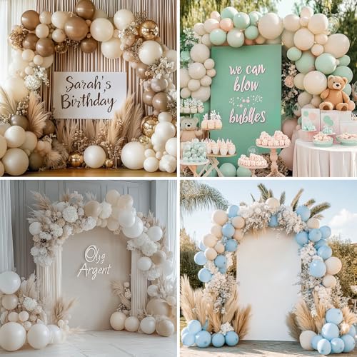 Image of RUBFAC 135pcs Sand White Balloons Cream Beige Latex Balloon, Different Sizes 18 12 10 5 Inch for Garland Arch Wedding Birthday Party Baby Shower Anniversary Boho Decorations