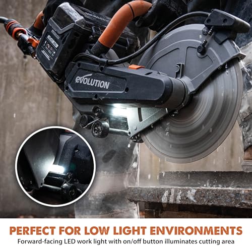 Image of Evolution R10DCT-Li Cordless 10 inch Concrete Saw | Includes 2x 5Ah Batteries, Dual-Port Charger & EVOMAX Diamond Blade | 4 inch Cut Depth | Auto Water Dust Suppression | 40V Brushless | Heavy-Duty Cutting