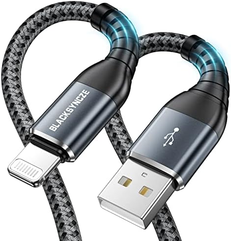 BLACKSYNCZE iPhone Charger Cable, [MFi Certified] 3M/9.9FT Lightning Cable Nylon Braided Fast iPhone Charging Cable Lead Compatible with iPhone 11 12 13 Pro Max Mini 10 XR XS X 8 7 6 and more, Gray