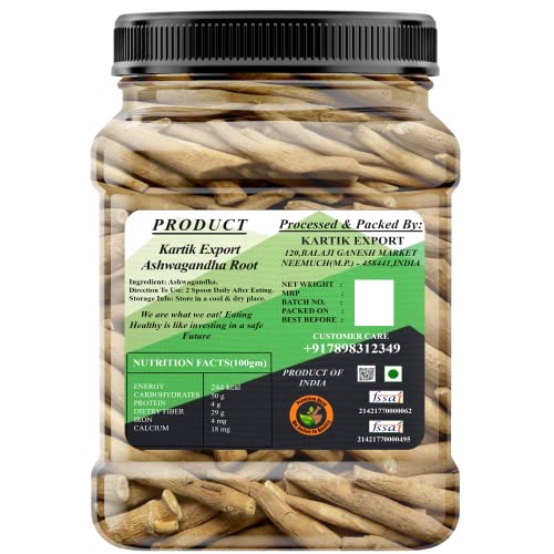 Image of Kartik Export Sabut Ashwagandha Root, Helps Fight Anxiety and Stress (Jar Pack 2 X 500g), 1KG