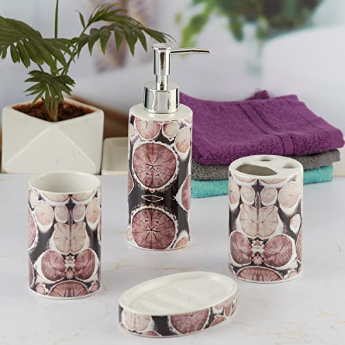 Image of SaSaSa Ceramic Bathroom Accessories Set of 4 Modern Bath Set with Soap Dispenser & Toothbrush Holder, Luxury Home & Gift Idea, Multicolor (8477)