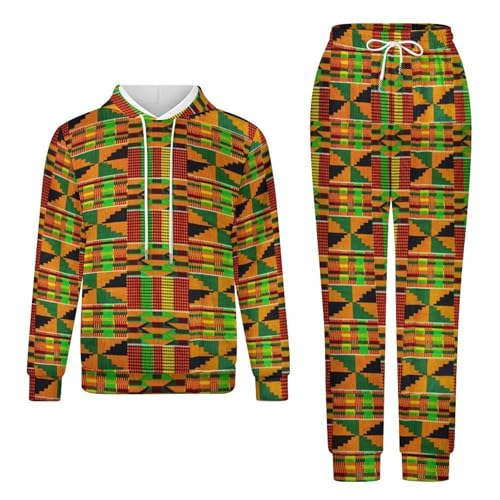Kente Print Hoodie Set Tracksuits Pullover Hooded Sets Drawstring Elastic Waist Sweatsuits Joggers Casual Wear Unisex3