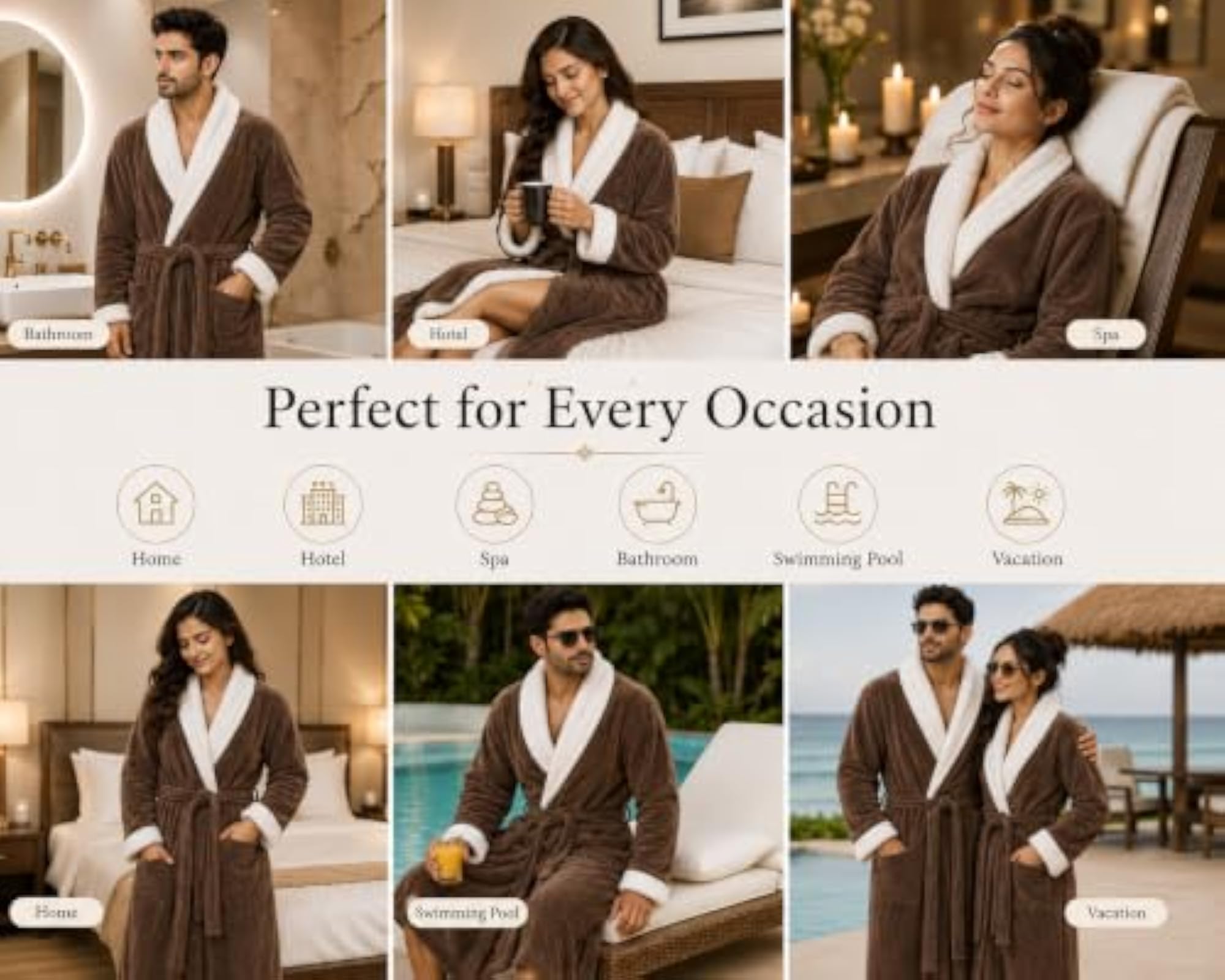 Home Canvas Premium Cotton Bathrobe Set with Towel & Slippers