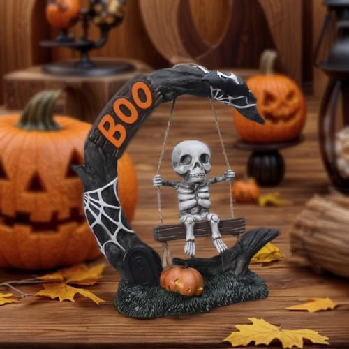 Skeletons Halloween Decorations Halloween Figurine Indoor Resin Swing Skeleton Figurines Cute Skull Statue Table Mantel Shelf Party Decor Gothic Fun Gifts for Women 7.5 * 3.25 * 8 Inch