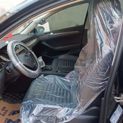 Doukesh 50 Pièces Housses de Siège de Voiture Jetables Imperméables en Plastique,10 Pièces Jetables Housse de Volant,Transparente Housse pour Siège de Voiture pour Protection Siège Auto