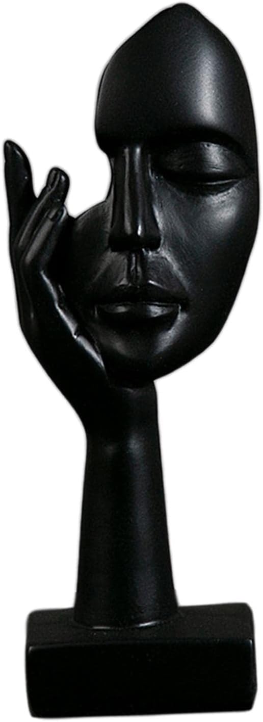 F Fityle Simple Creative Women Face Art Statue Abstract Figure Handicraft Ornament Thinker Lady Sculpture for Office Home Living Room Decoration, Black