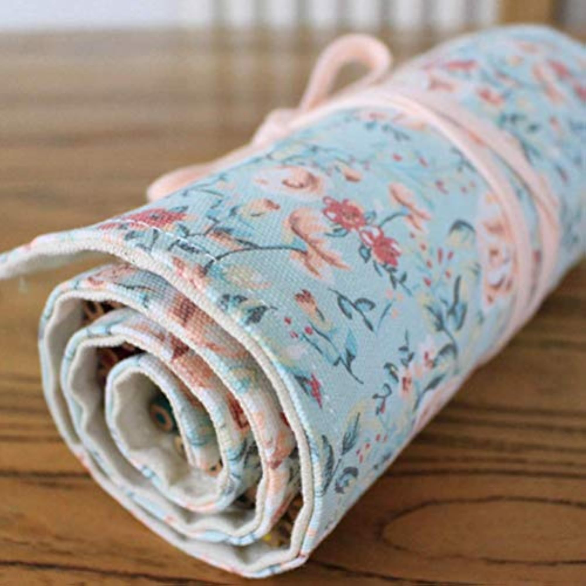 Canvas Roll Up Pencil Case - 72 Slot Fabric Wrap Organizer