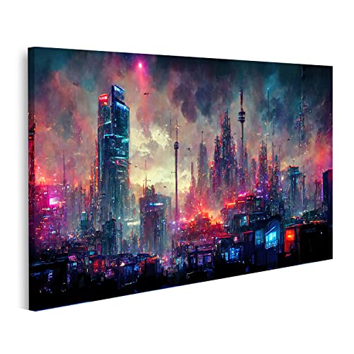Tableau sur toile cyberpunk islandburner affiche paysage urbain pour deco murale