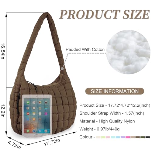 Quilted Puffer Tote Bag for Women Large Quilted Crossbody Bag Lightweight Nylon Puffy Quilted Carryall Hobo Puff Shoulder Bag - Image 3