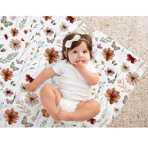 Image of Wildflower Baby Blanket for Girls, Boho Flower Toddler Soft Minky Blanket with Double Layer Dotted Backing, Nursery Newborn Baby Receiving Blanket Butterfly Flower Garden, 30 inchx40 inch