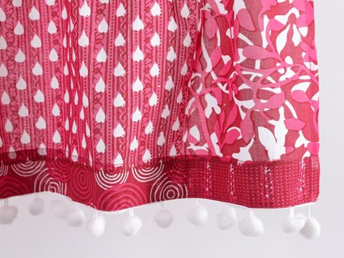 Image of Ravaiyaa - Attitude is everything Hand Printed Half Window Kitchen Curtain 100% Cotton Short Drapery Valance Curtain 40 inch X 18 inch Inch (Magenta Patchwork)