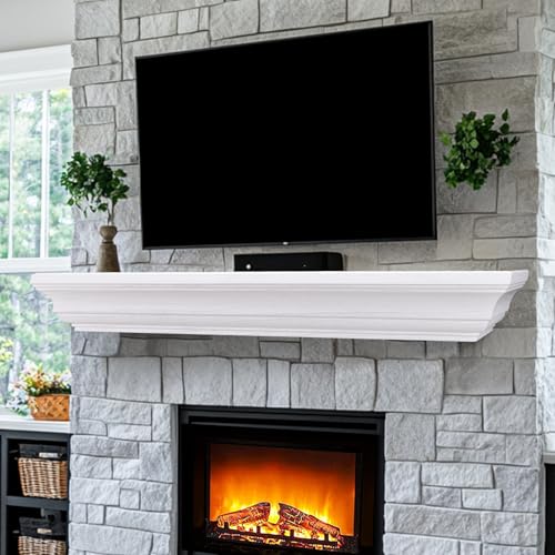 LXWZHK Rustic Fireplace Mantel Shelf, 60' Wooden Floating Shelf for Over Fireplace, Wall Mounted...