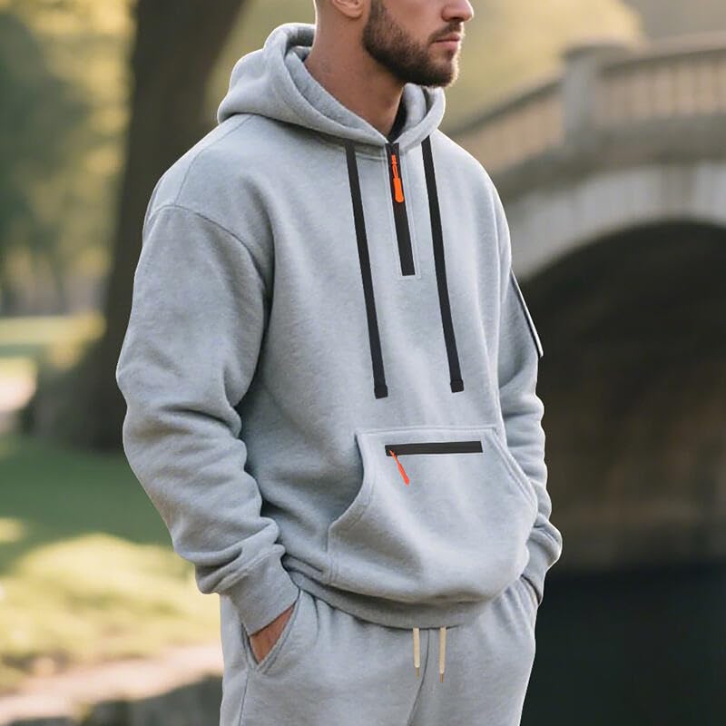 Mens Hoodies Pullover Quarter Zipper Hooded Neck Long Sleeve Casual Pullover Tactical Sweatshirts with Zip Pockets4