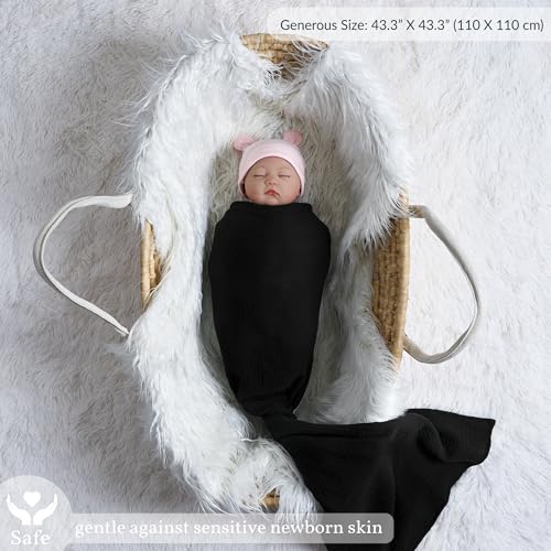Image of Meracorallo Muslin Swaddle Blanket, 100% Cotton Receiving Blanket Soft and Breathable Swaddle Wrap for Baby Boys and Girls, Black