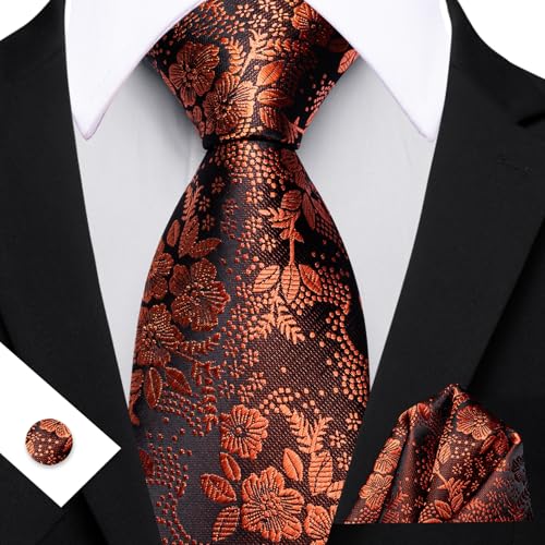 Image of Barry.Wang Men Tie Set Floral Paisley Silk Necktie Pocket Square Cufflinks Formal Wedding Party Business