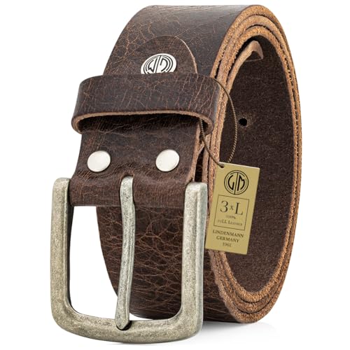 LINDENMANN Cinturón de piel de búfalo para hombre, 40 mm, color marrón, marrón oscuro, Bundweite 95 cm Gesamtlänge 110 cm W 37.4 L