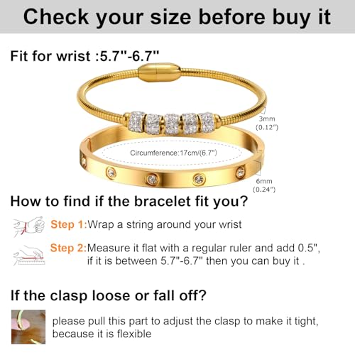 image for MPRAINBOW Gold Bracelets for Women, 2Pcs 18K Gold Plated Cubic Zirconi