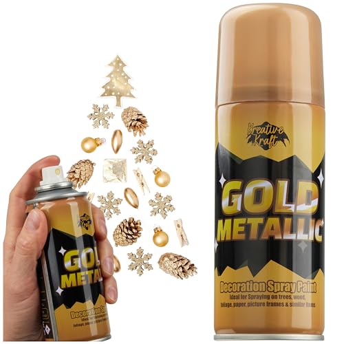 KreativeKraft Metallic Spray in Silber oder Gold - Permanent Sprühfarbe, für Weihnachtsdeko & DIY-Bastelprojekte, 250ml (Gold)