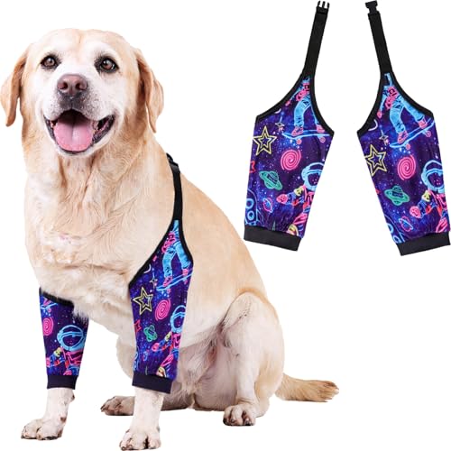 Image of Dog Elbow Wraps Knee Protector Pads Elbow Callus Treatment Sleeve for Wounds Front Legs Prevent Licking for Medium Large Dogs 3XL,Spaceman