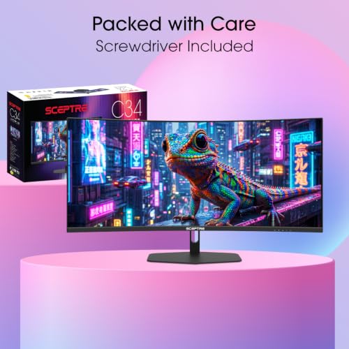 Image of New! Sceptre Curved 34-inch Prime Gaming Monitor 3440 x 1440 up to 240Hz 1500R 1ms 100% sRGB DisplayPort x2 HDMI x2 Build-in Speakers, Machine Black 2027 (C345B-QU240T Series)