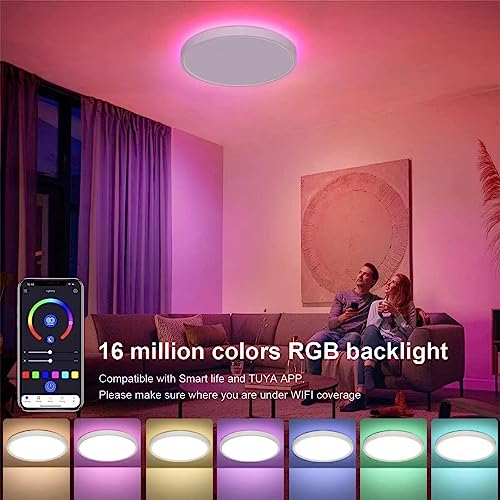 Lijizami 12" Smart Ceiling Light 30W Led Fixture, Flush Mount Ceiling Light Compatible With Alexa Google Home, Voice/Remote/App Control For Bedroom, Kitchen Island #TOP4