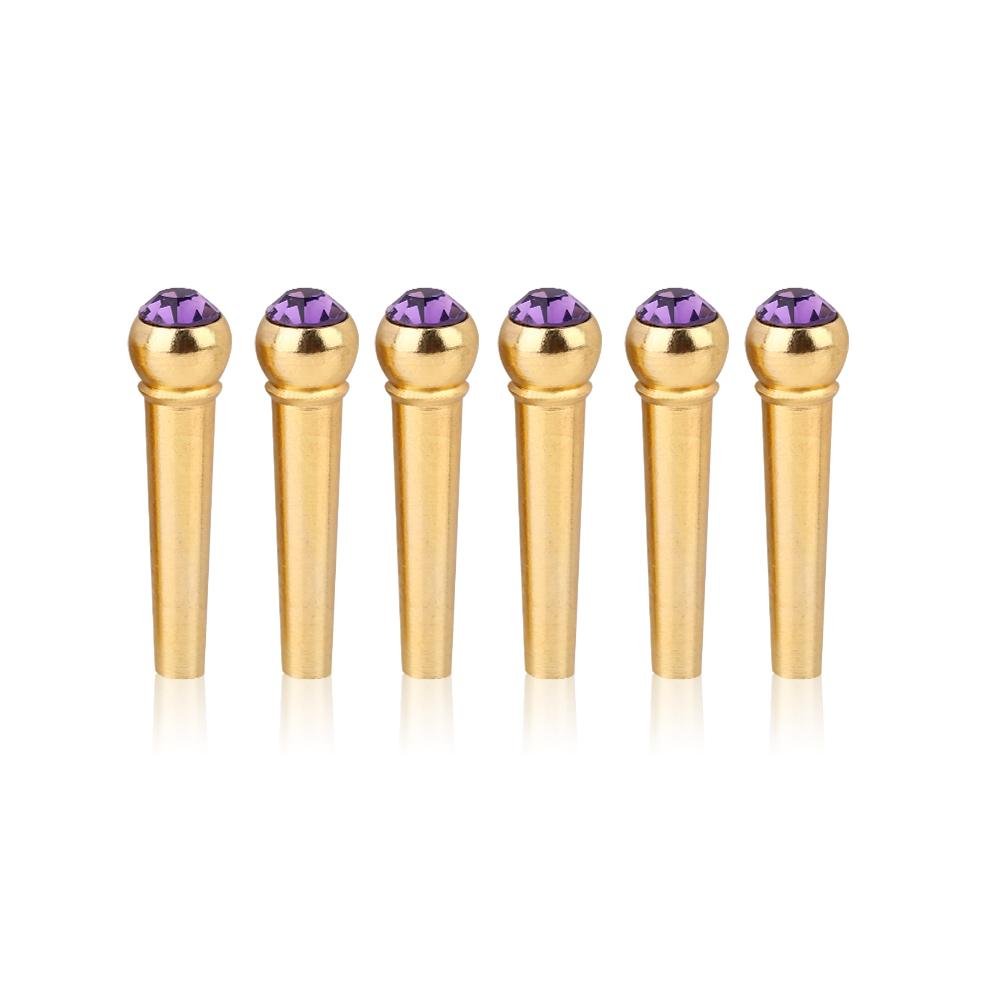 6 Pcs Guitare Pont Broches, Chevilles de Guitare en Laiton Pont Broches avec Cristal Verre Décor Dot Pièces Instrument de Musique