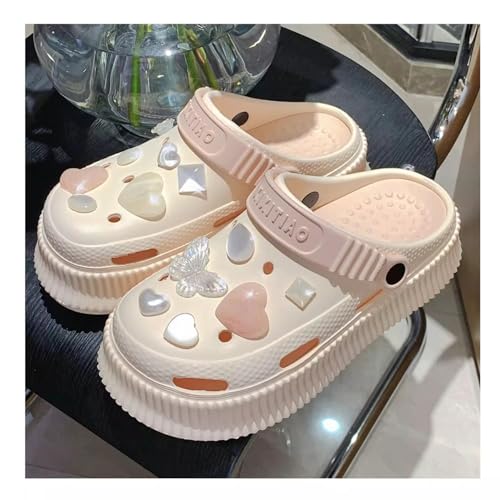 Women’s Slides with Bling DIY Heart Charms and Holes Cute Summer Slippers Non-Slip Sandals3