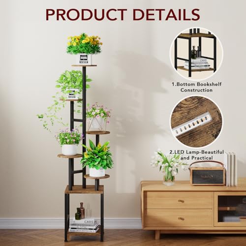 Image of Homsorout Plant Stand Indoor with Grow Light,6-Tiered Tall Plant Stand Indoor, Metal Plant Shelf with Adjustable Light, Ideal for Living Room, Garden, Patio (Black Brown)