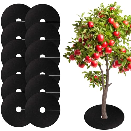 12 Pack 20.5 Inch Non-Woven Tree Mulch Ring - Degradable Tree Protector Mat, Round Anti Grass Gardening Landscaping Fabric Cover, Reusable Tree Weed Barrier Mat for Weed Control Root Protection