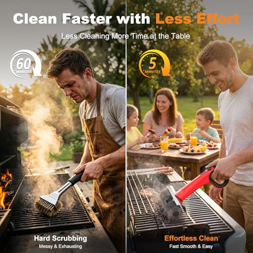 Image of Electric Grill Brush for Outdoor Grill, Cordless BBQ Grill Cleaner with Dual Rotating Heads, 450 RPM Motorized Grill Cleaning Brush with Forward & Reverse, 6-Piece Replaceable Brush Set