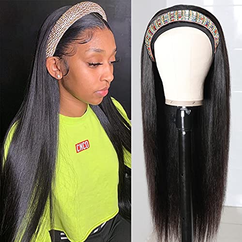 Headband Wigs Human Hair Straight Hair Wigs 18 inch Glueless Headbands Wigs Brazilian Virgin Human Hair None Lace Front Wig Style Easy to Wear 130% Density Form Utrue hair