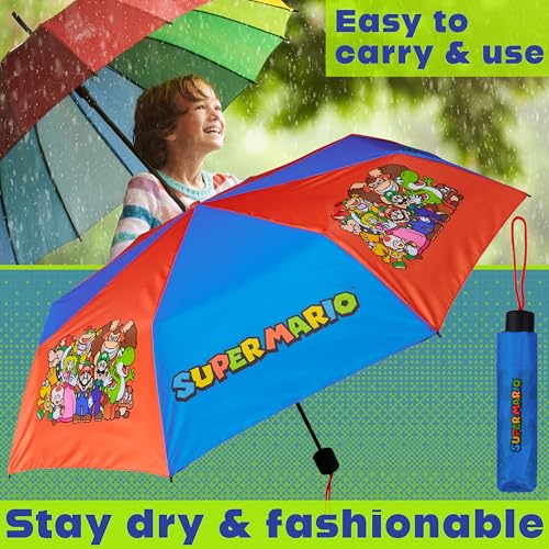 Image of Get Trend Super Mario One Piece Hello Kitty Kids Windproof Travel Umbrella | Strong Folding Compact Umbrellas for Rain, Lightweight, Portable Kids Travel Essentials, Fits Backpack & Car, Gifts for Boys