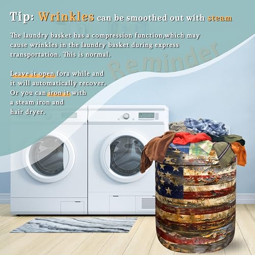 Image of Vintage American Flag Laundry Basket Oxford Cloth Hamper18.9 inch x 16.5 inch