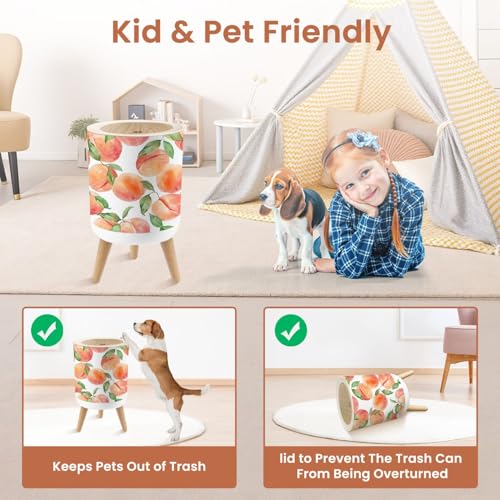Image of Small Trash Can with Lid Seamless Pattern Pink Peaches White Watercolor 1.8 Gallon Dog Proof Trash Can Round Garbage Can Waste Bin Wastebasket for Bathroom Bedroom Living Room
