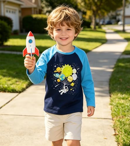 Image of Boys Construction Long Sleeve Raglan T-Shirt for 2-6 Years | Casual Tee For School, Holiday, Playdates Outdoor Trips, Cool Shirt for Truck-Loving Toddlers