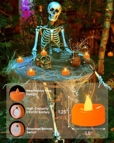 Image of merrynights Halloween Flameless Candles, 24-Pack Orange Tea Lights Candles Battery Operated, LED Pumpkin Lights Flickering, Electric Fake Tealight Candles, 1.5'' D X 1.25'' H