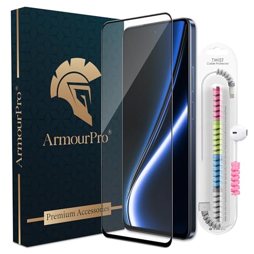Image of ArmourPro Military-Grade Tempered Glass for Realme Narzo 80X, Narzo 70X and Narzo 60X - 9H Anti Scratch, Edge-to-Edge Coverage, HD Clarity, Smooth Touch, Case Friendly, Easy Installation Kit with Cable Protector