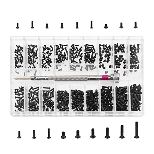 YIXISI Kit de 500 Pièces Micro Vis de Réparation, 18 Tailles M1.2 M1.4 M2, Assortiment en Acier Inoxydable Avec Tournevis, Noir