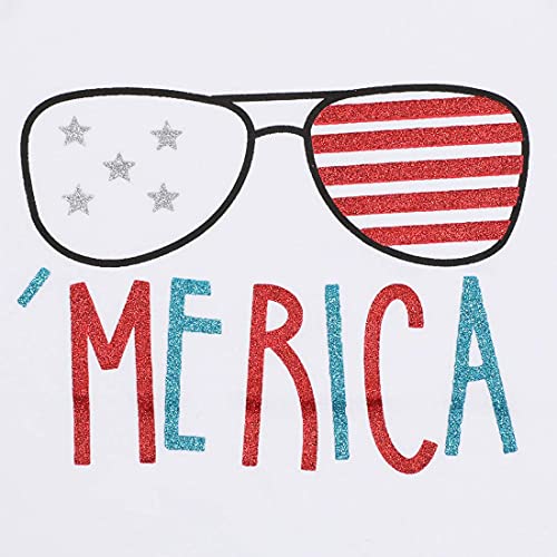 Baby Girls American Merica Flag Sunglasses Star Stripe Printed Romper Shirt+Sequins Bowknot Shorts+Headband 3Pcs Sets Size 12-18Months/Tag90 (White) - Thumbnail 5