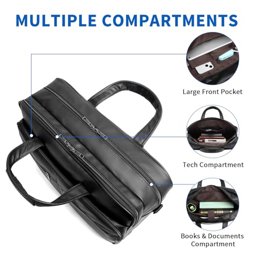 seyfocnia Men’s Leather Messenger Bag, 15.6 Inch 17.3 Inch Laptop Briefcase Satchel Computer Shoulder Bag Business Handbag4