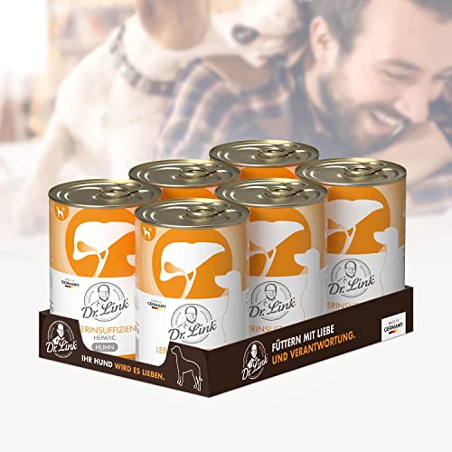 Dr. Link Spezial-Diät Hundefutter speziell für die Leber, Proteinquelle Huhn, für Hunde - Stoffwechsel, Elektrolytausgleich, Unterstützung der Leberfunktion – 6x400g