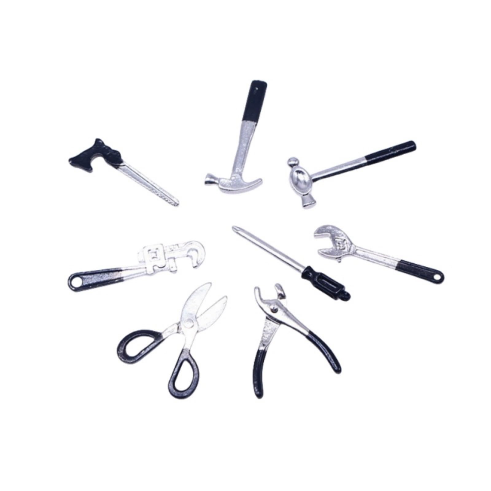 KiBcsLic 8 Pieces Miniature Repair Tool Set Compact Dollhouse Miniature Tool Set Realistic for Craft Displays, Black