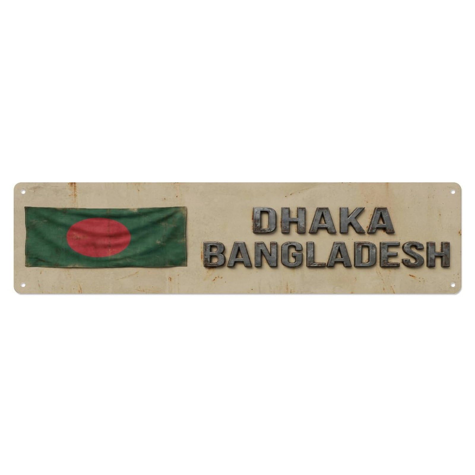 Vintage Dhaka Bangladesh Flag Decor Rustic Travel Metal Tin Sign